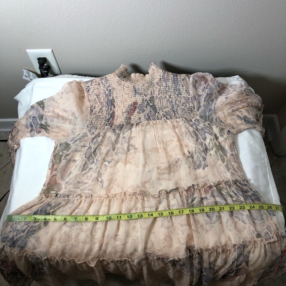 Olivaceous Snakeskin Print Long Sleeve Smoked Tiered Lined Swing Mini Dress M - Picture 14 of 16